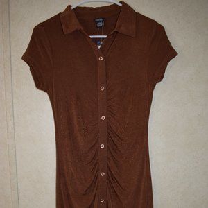 Rue 21 Brown Gathered Short sleeve Shirt Ruched Dress size